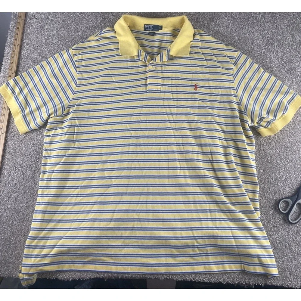 Polo Ralph Lauren Yellow/White/Blue Striped Polo Mens 4XB Red Pony Preppy Cotton